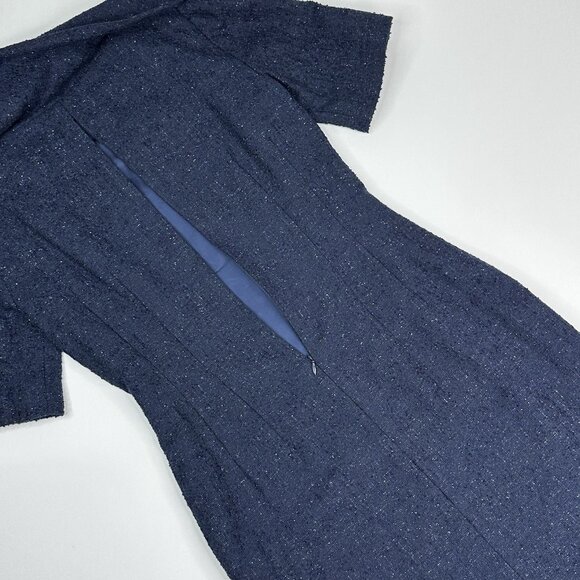 Tahari Women's NWOT Blue Jacquard Shaw Collar Business Career Shift Dress 4/C33 - Picture 8 of 15